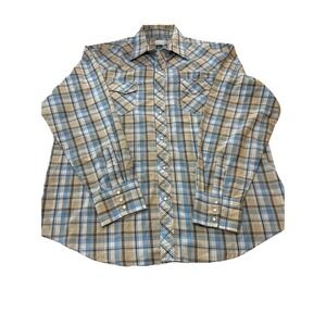 Wranglers Wrancher Pearl Snap Button Up Plaid Long Sleeve Shirt Men's Size XL‎
